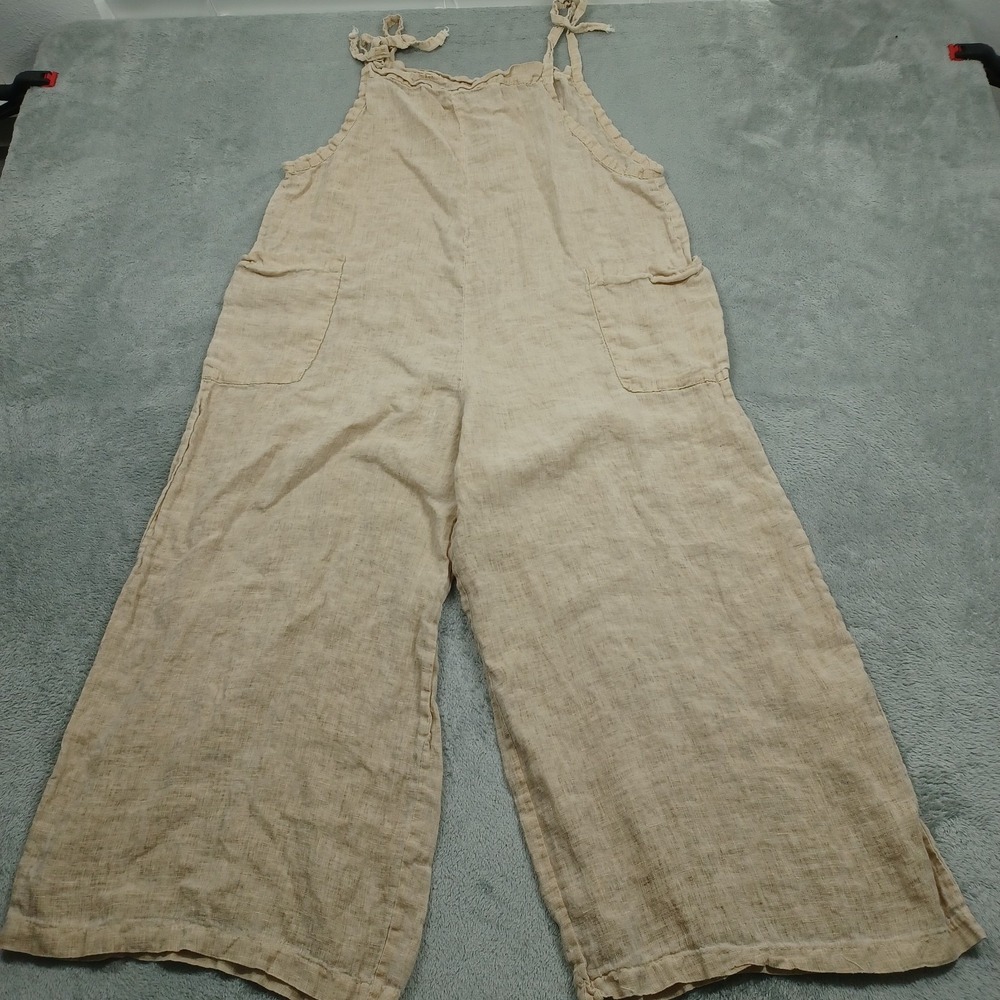 Meo Meli Jumpsuit Womens Small Brown Linen Romper Pockets Wide Leg